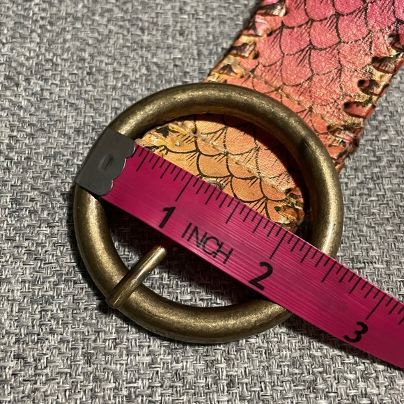 Colorful Belt bronze buckle stitched edges painted floral‎ snake pattern 34-38 - Picture 13 of 14